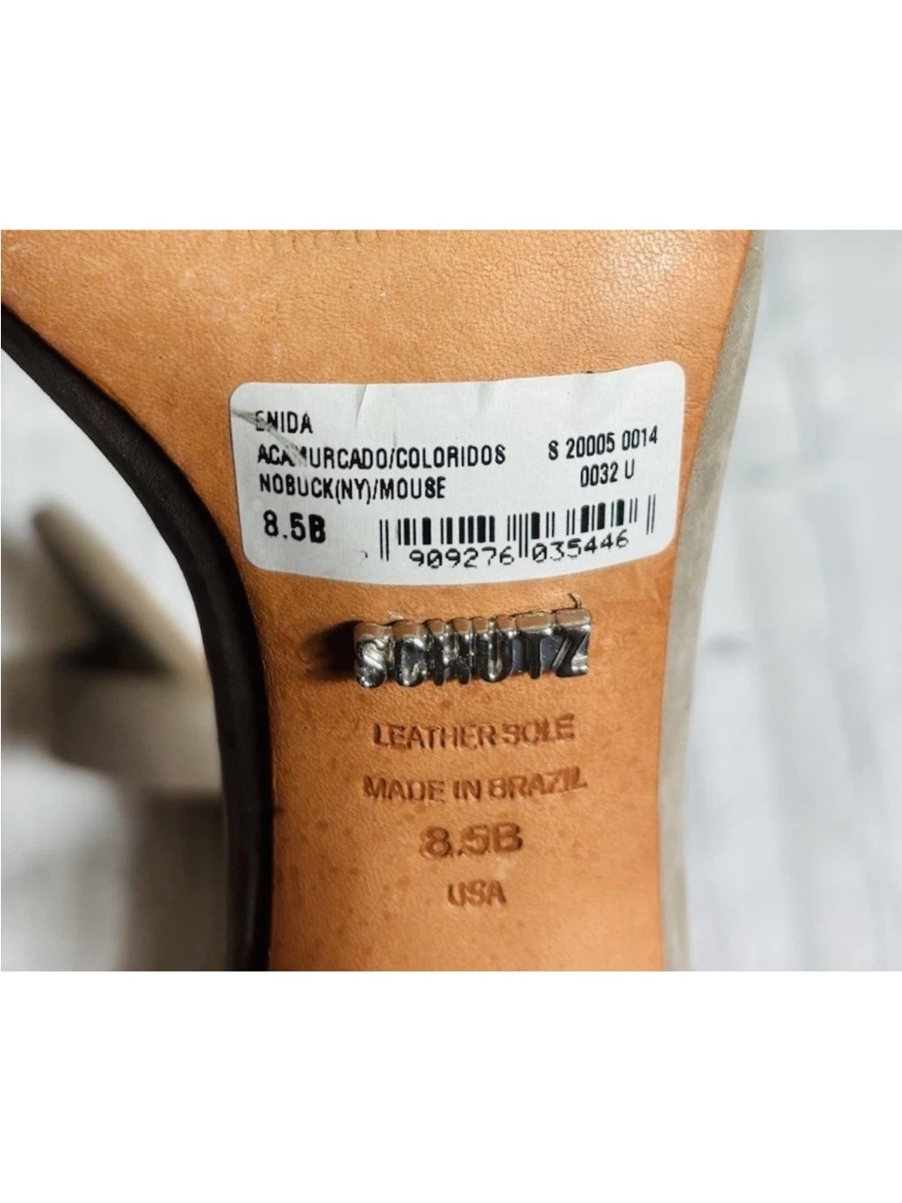 Schutz Enida Block Heel Ankle Strap Shoes Taupe Lightwood Suede Size 8.5B - Picture 9 of 12